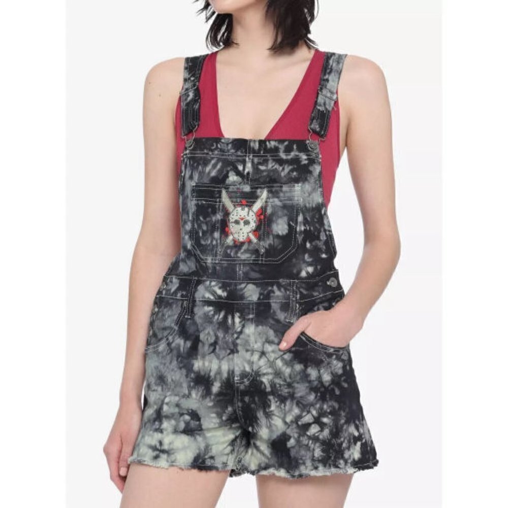 Womens Denim Cyber Grunge Overalls Size L Shorts Skull Gothic Moody Emo Punk